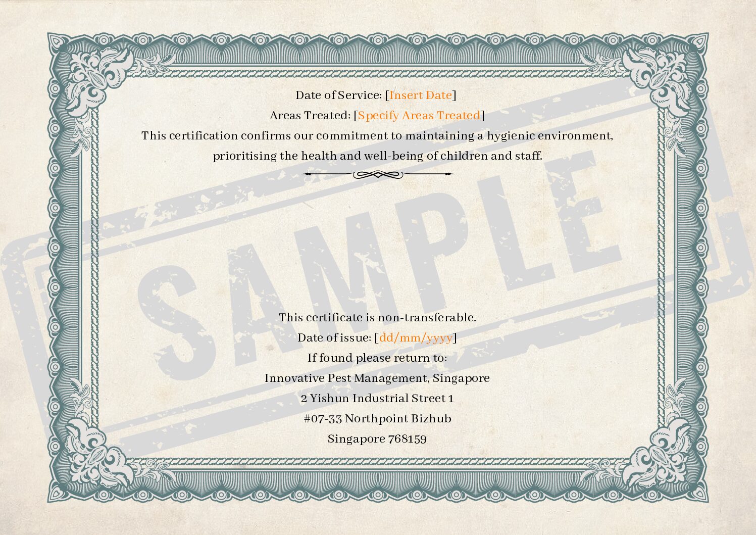 Disinfectant Certificate-Back - Innovative Pest Pte Ltd