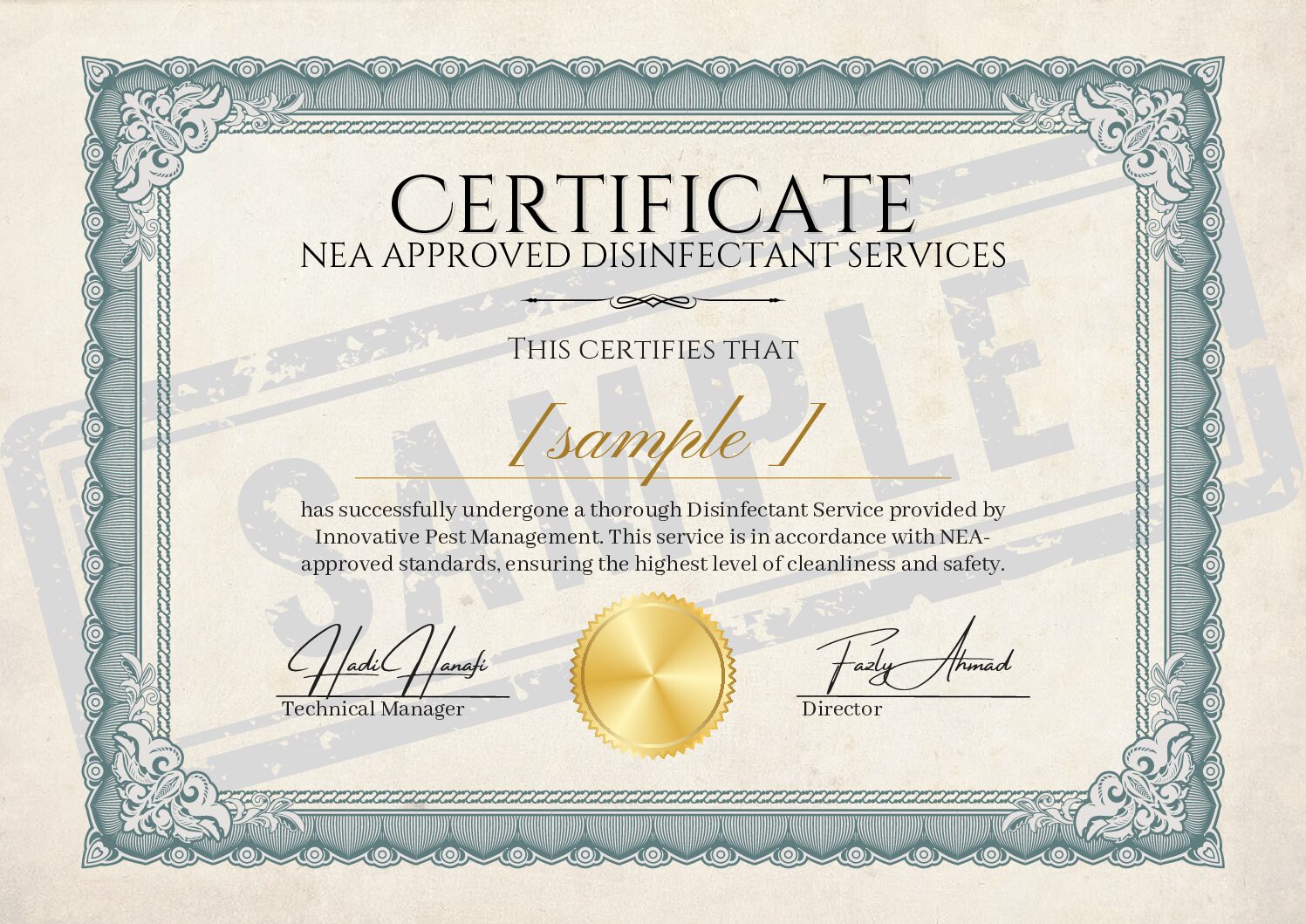 Disinfectant Certificate - Front - Innovative Pest Pte Ltd